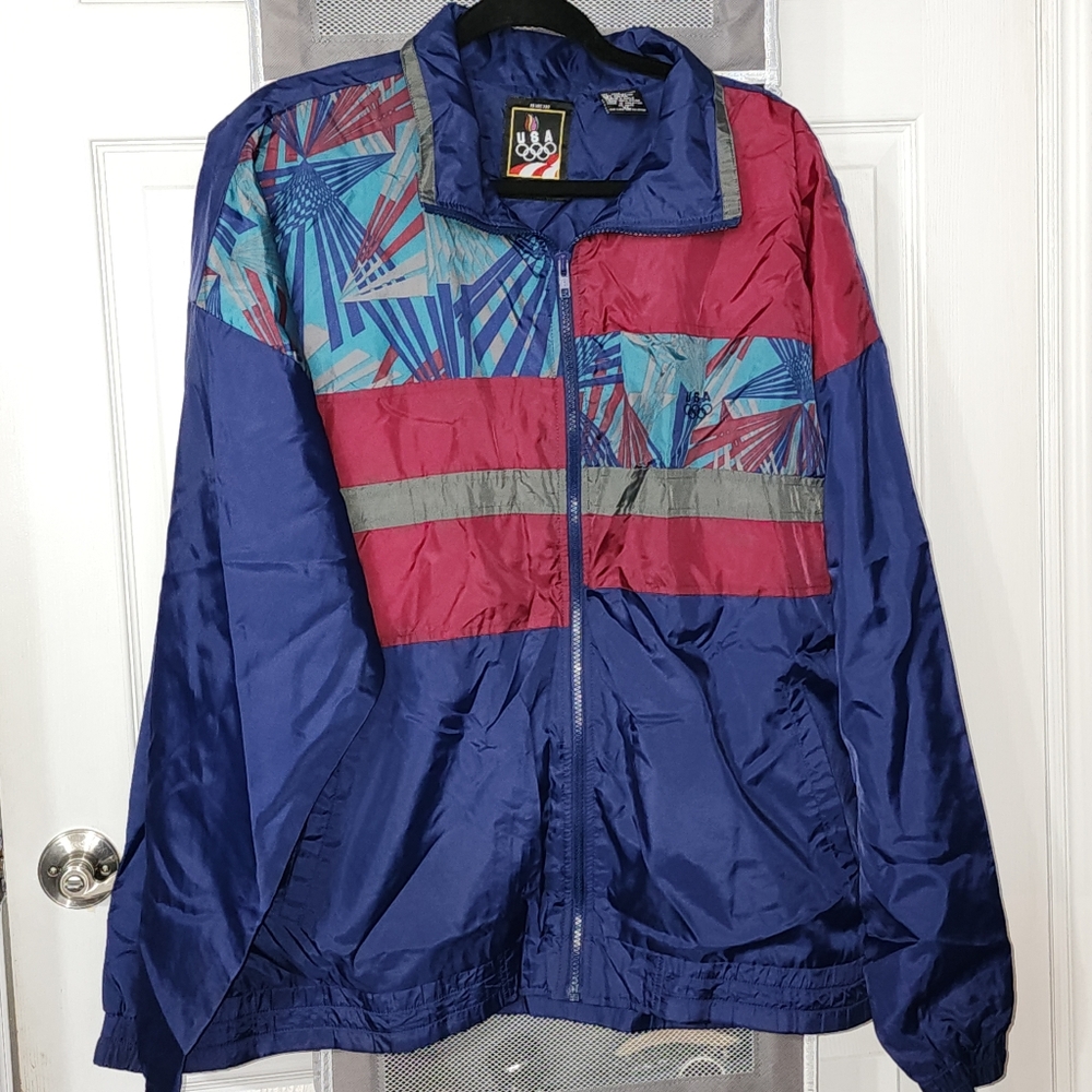 Mens XL Vintage 90s Olympic USA Windbreaker Jacket by JCPenney FULL ZIP